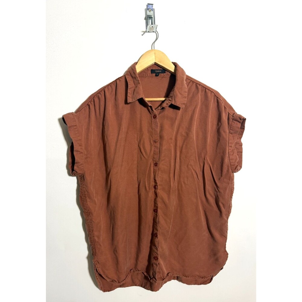 Quince Shirt Womens Large Vintage Wash Tencel Camp Shirt Terracotta Orange Top